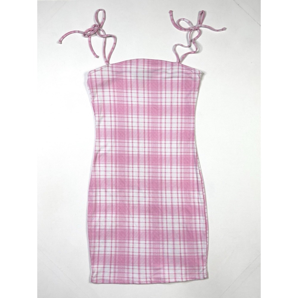 Lorena Rose Dress Women's Medium Pink Plaid Bodycon Mini